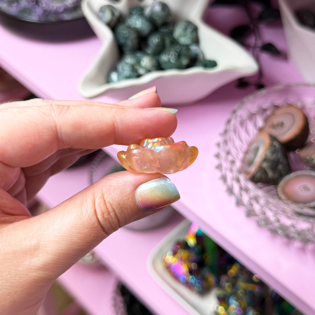 Pink/Orange Gradient Aura Quartz Flower