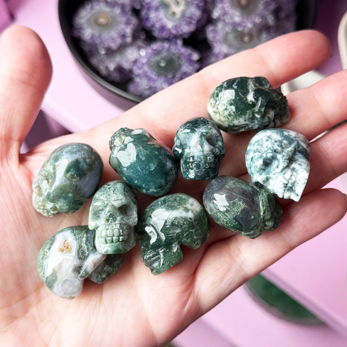 Moss Agate Skull