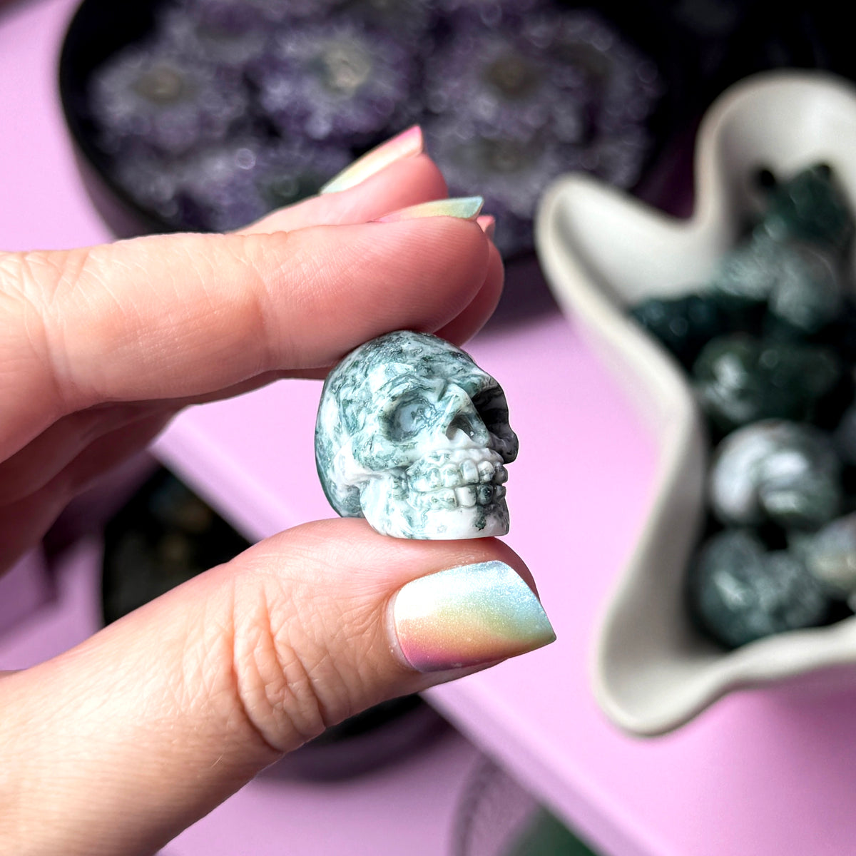 Moss Agate Skull