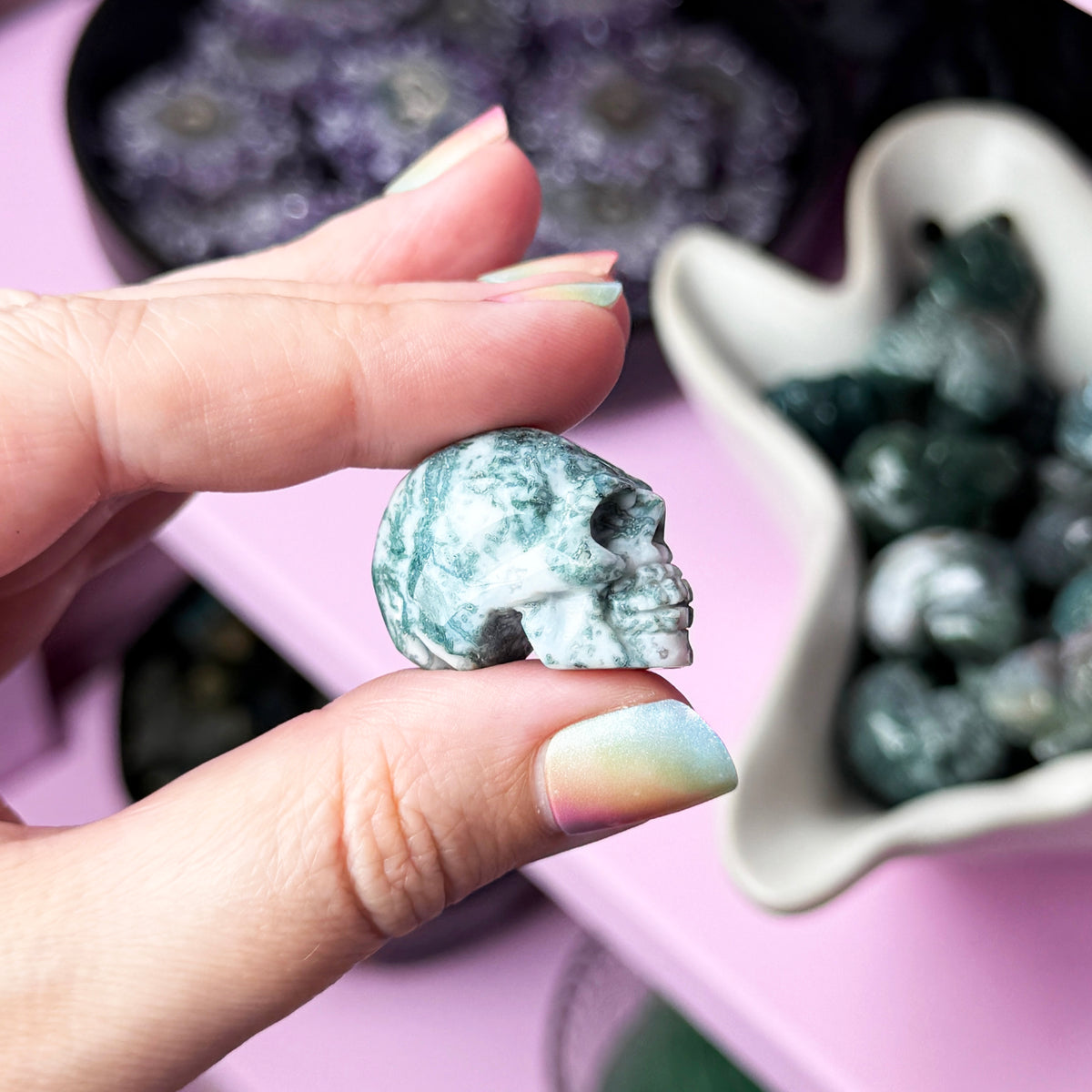Moss Agate Skull