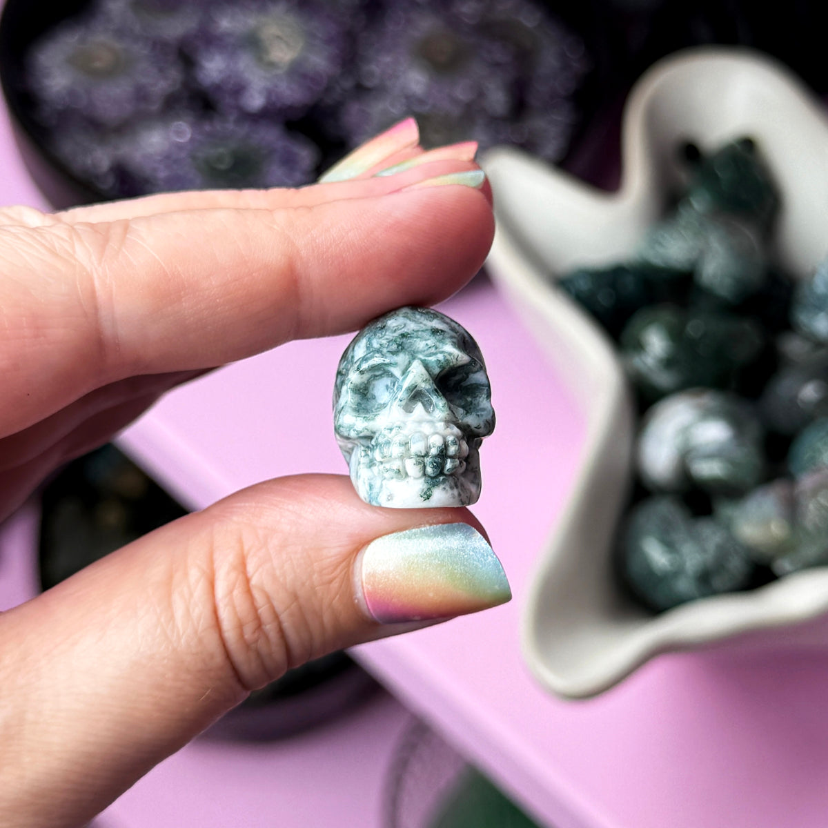 Moss Agate Skull