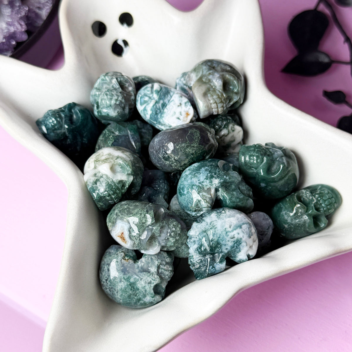 Moss Agate Skull