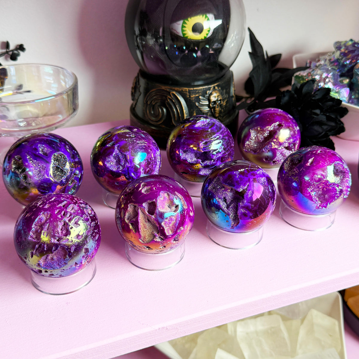 *MISFIT* Purple Aura Sphalerite Sphere + Acrylic Stand