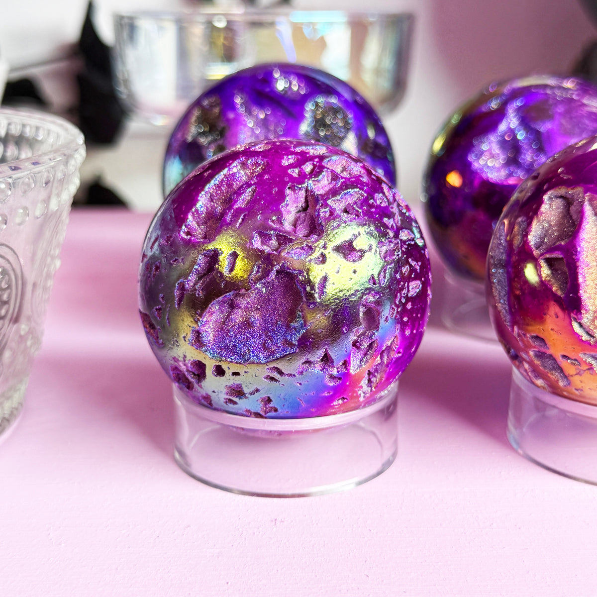 *MISFIT* Purple Aura Sphalerite Sphere + Acrylic Stand