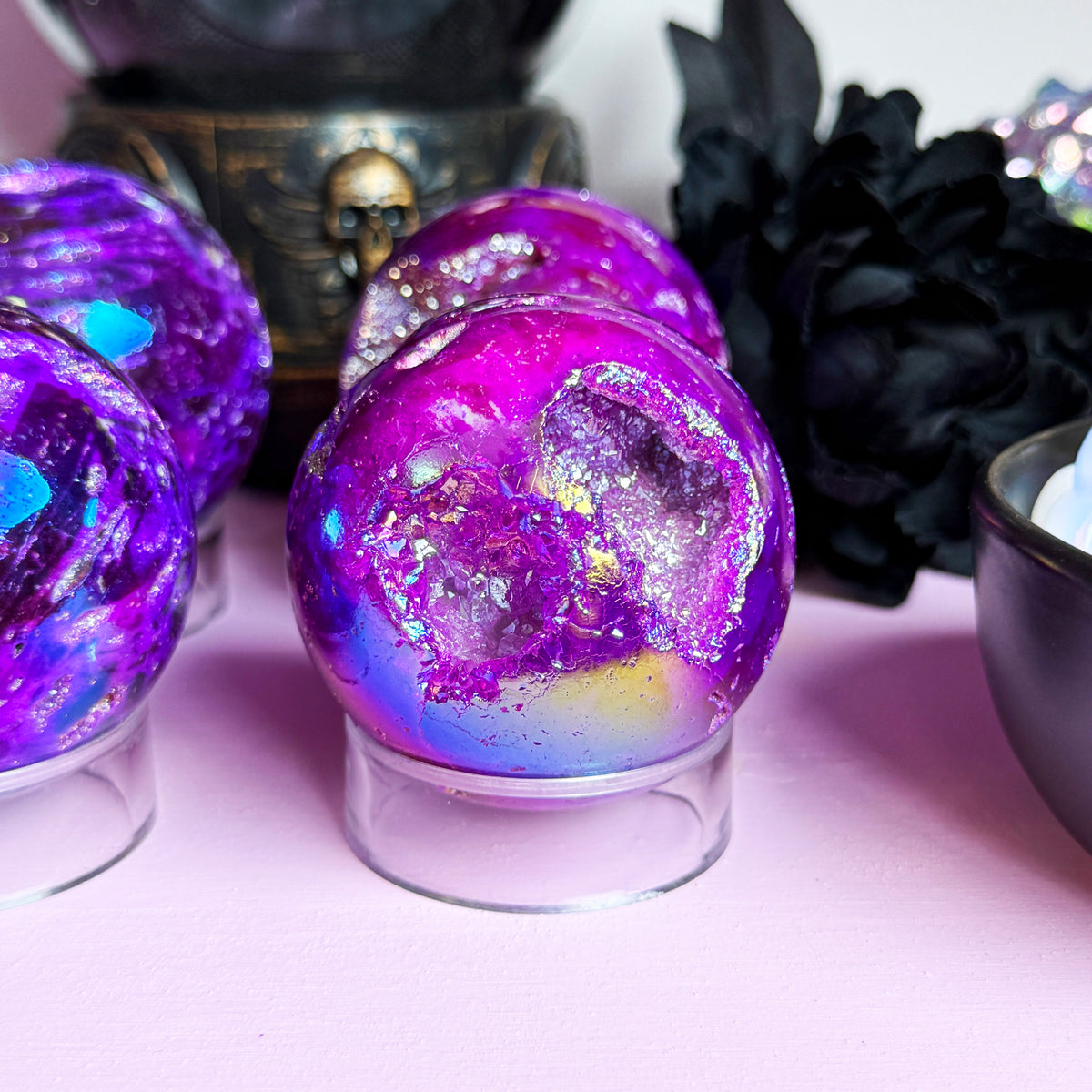 *MISFIT* Purple Aura Sphalerite Sphere + Acrylic Stand