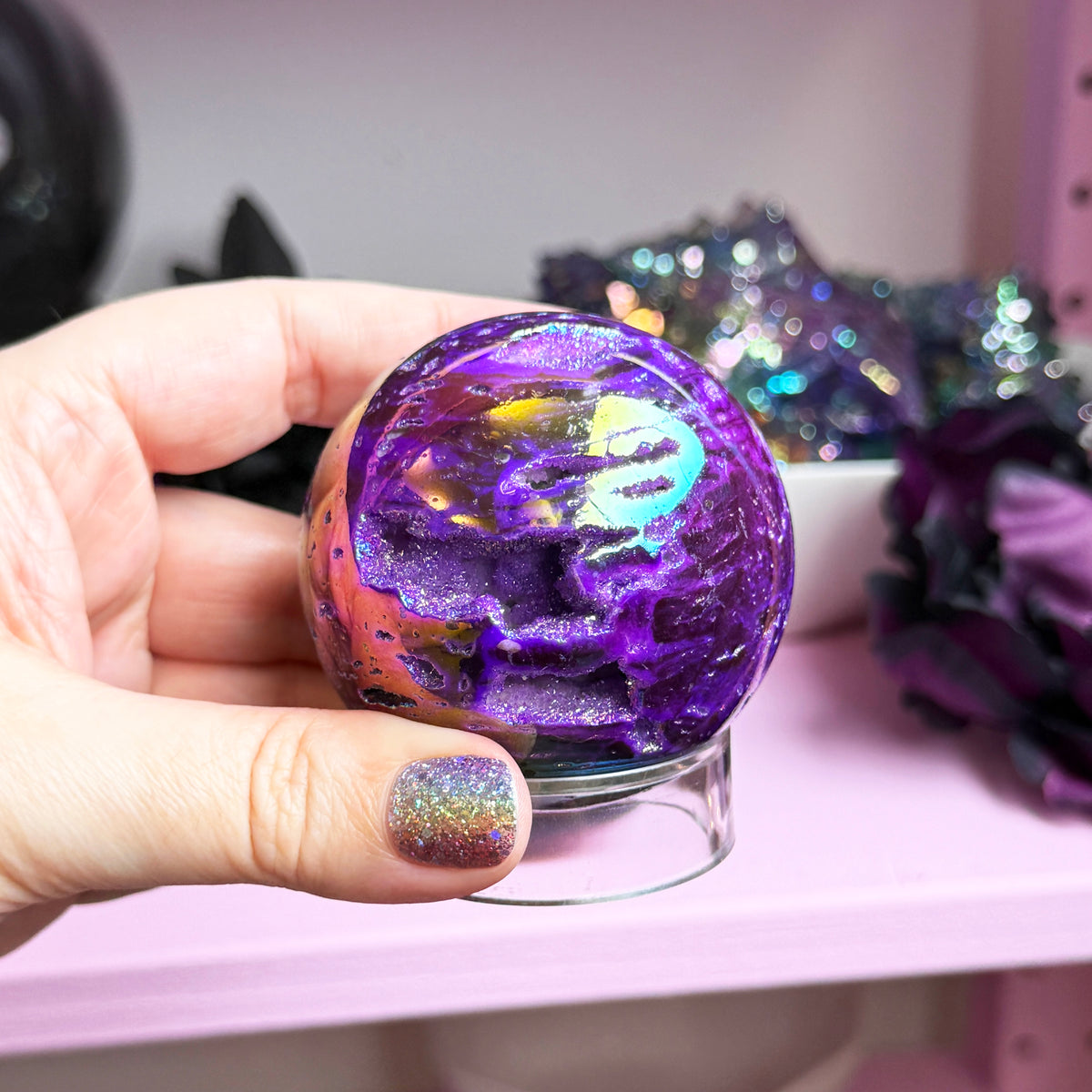 *MISFIT* Purple Aura Sphalerite Sphere + Acrylic Stand