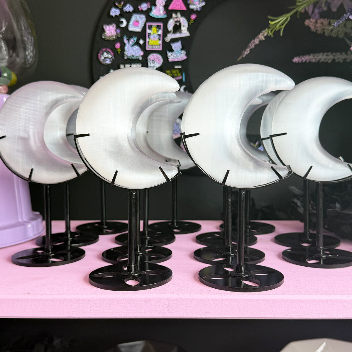 Satin Spar Moon + Stand (aka Selenite)