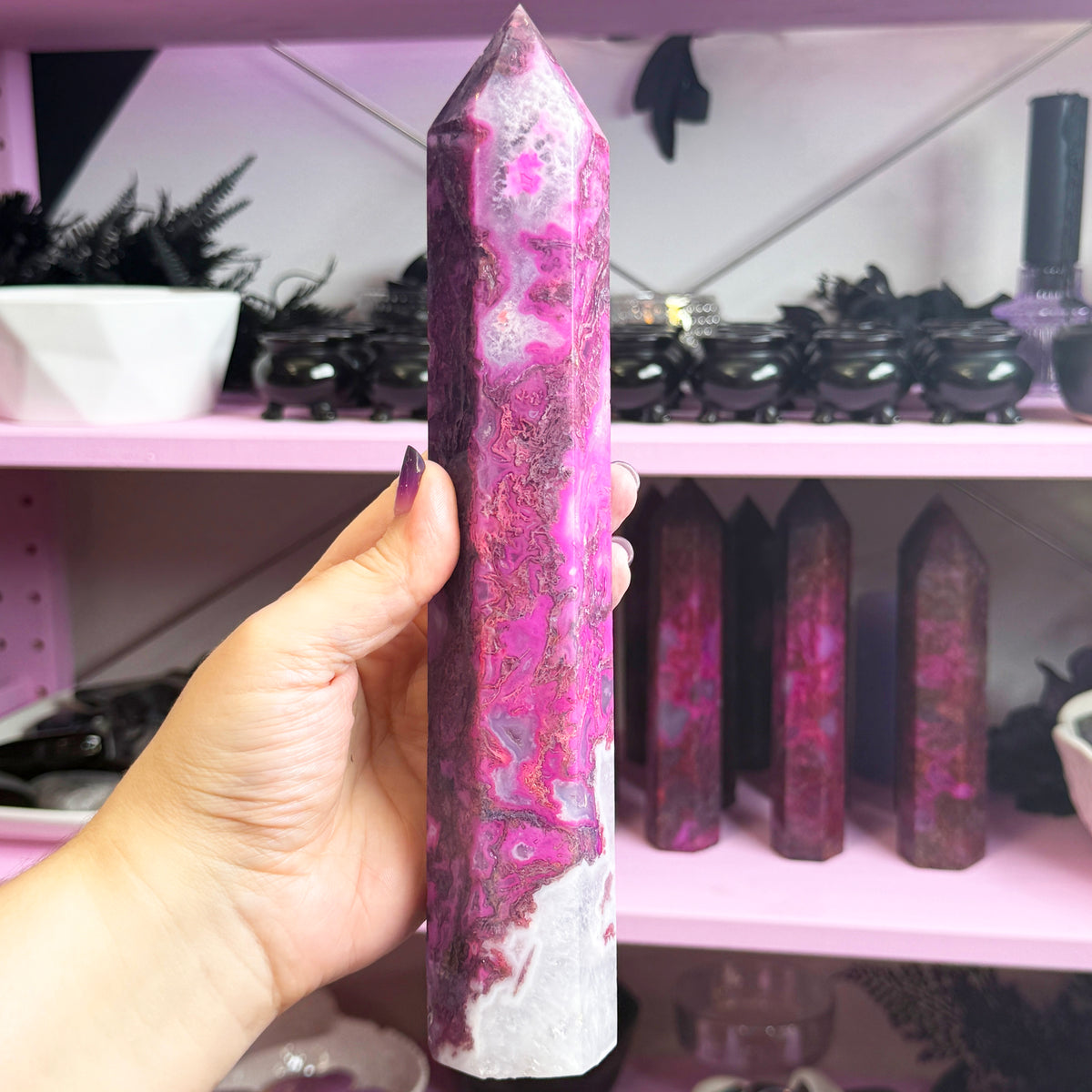 *MISFIT* Pink Dyed Moss Agate Tower