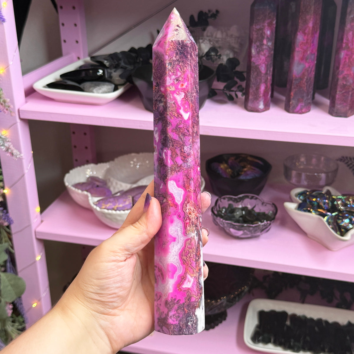 *MISFIT* Pink Dyed Moss Agate Tower