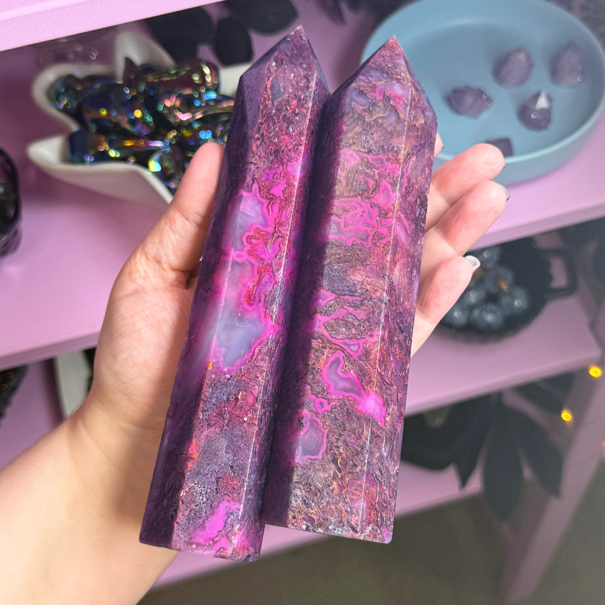 *MISFIT* Pink Dyed Moss Agate Tower