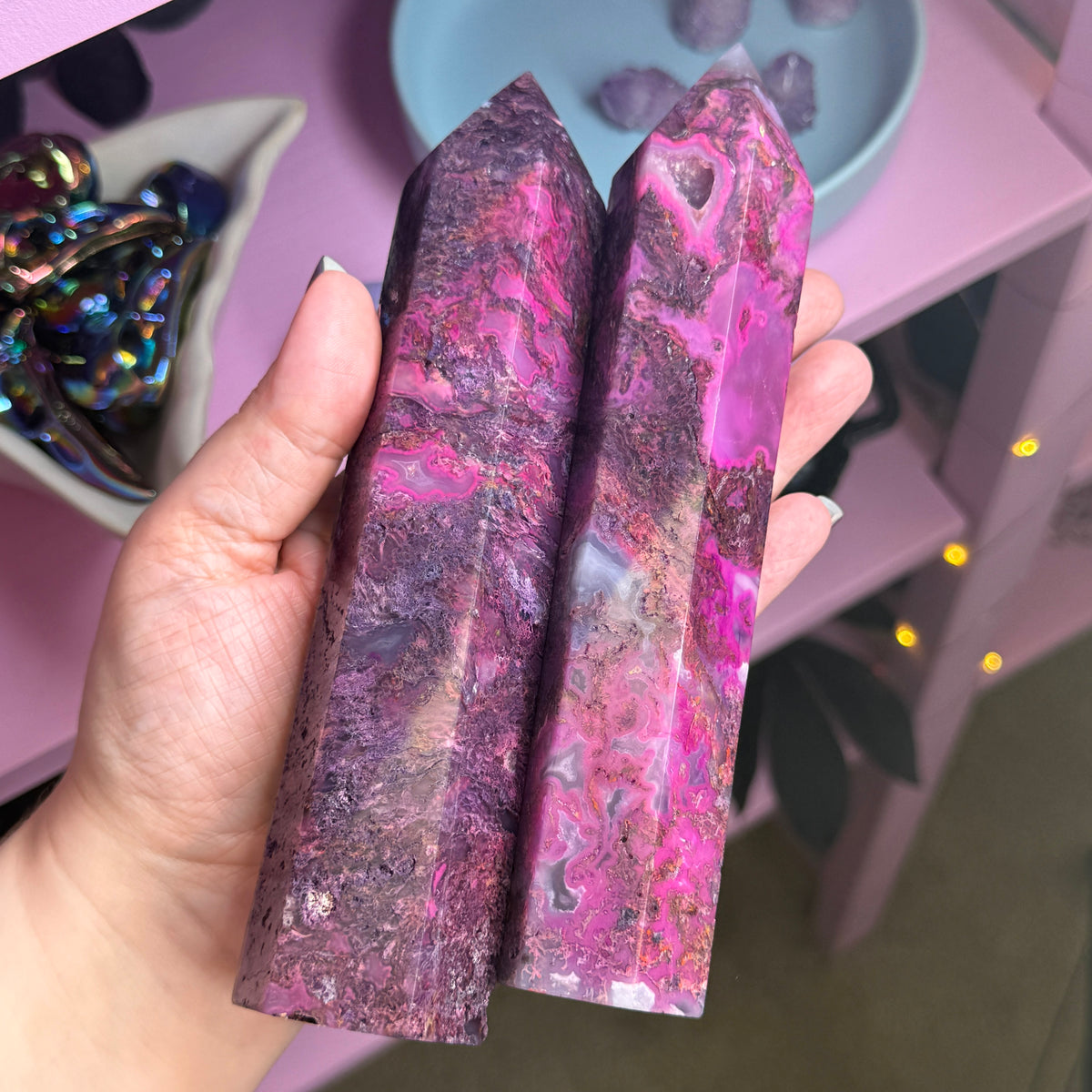 *MISFIT* Pink Dyed Moss Agate Tower
