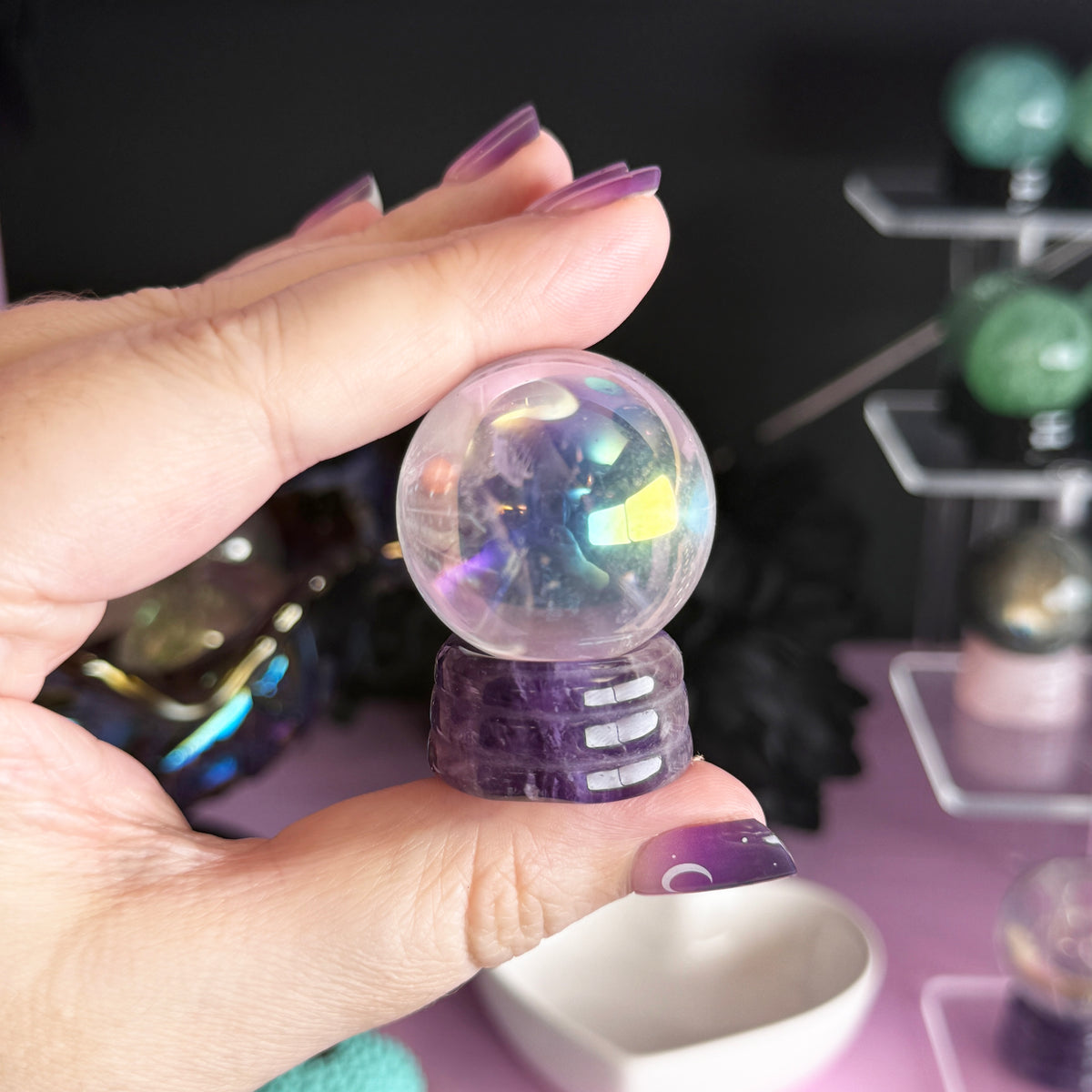 Aura Quartz Sphere + Dream Amethyst Stand