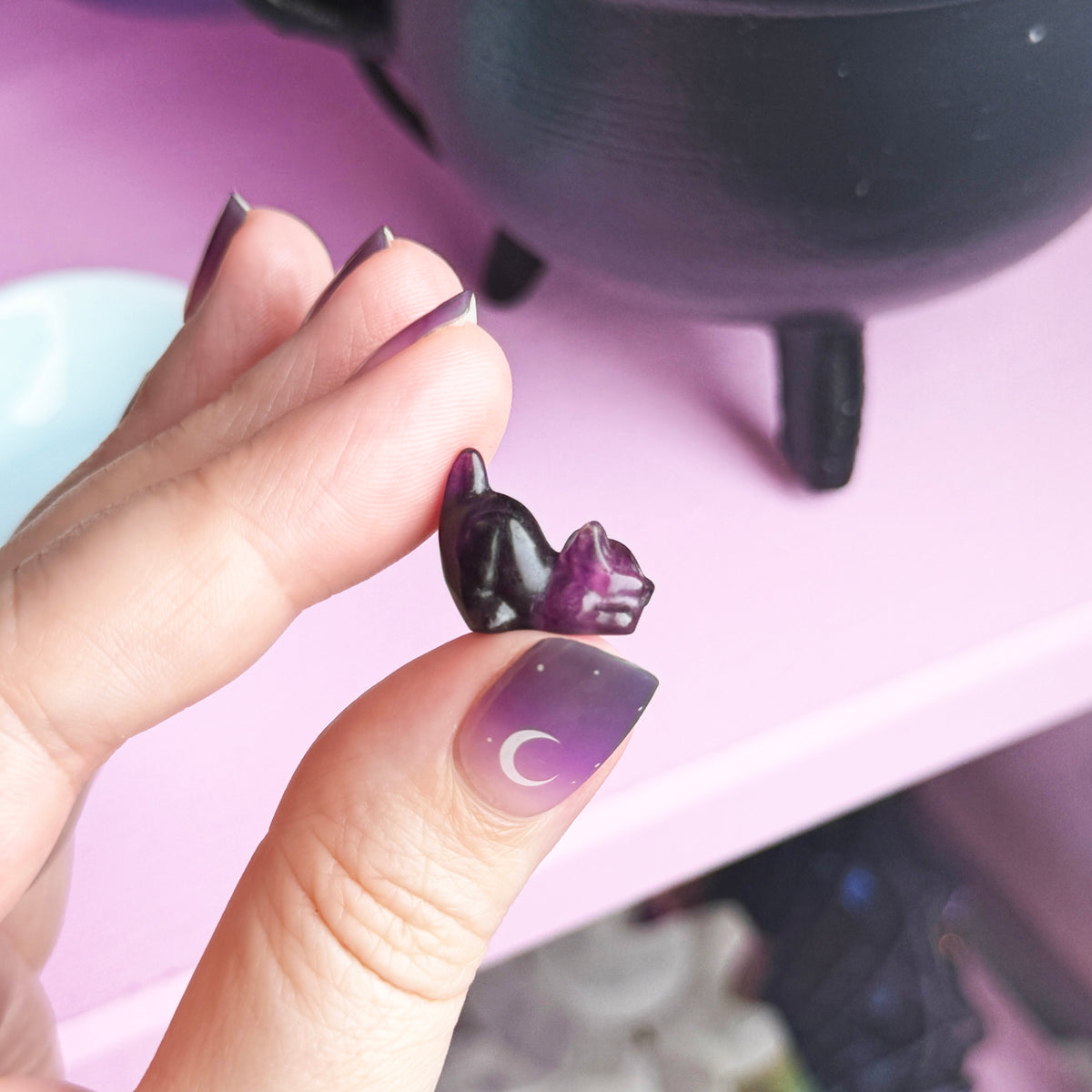 Mini Fluorite Playing Cat