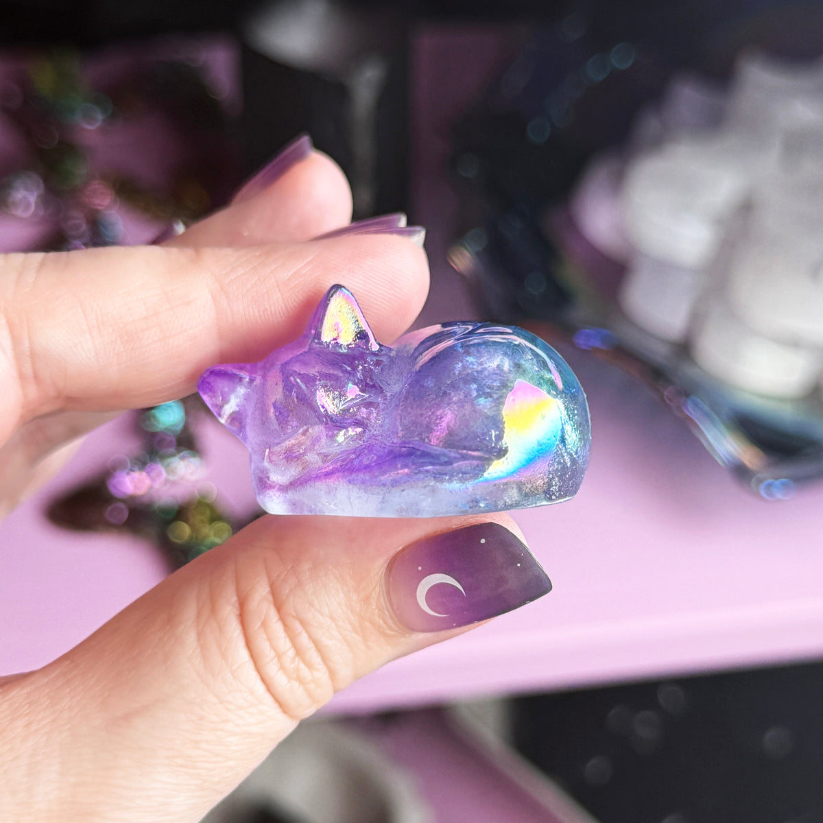 Purple/Blue Gradient Aura Quartz Sleeping Cats