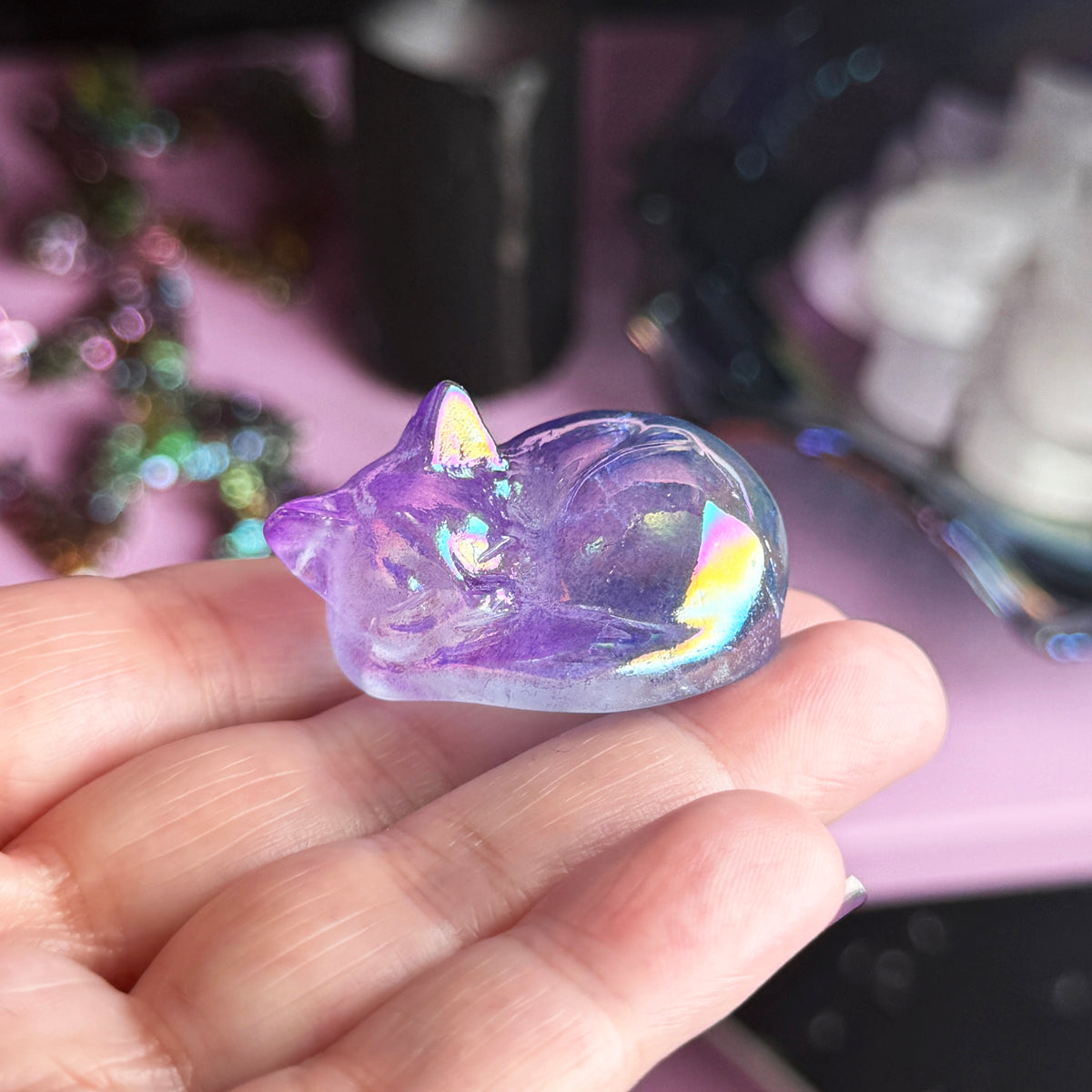 Purple/Blue Gradient Aura Quartz Sleeping Cats