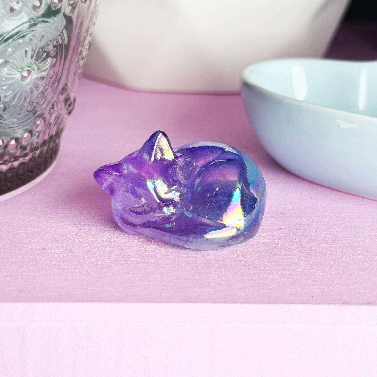 Purple/Blue Gradient Aura Quartz Sleeping Cats