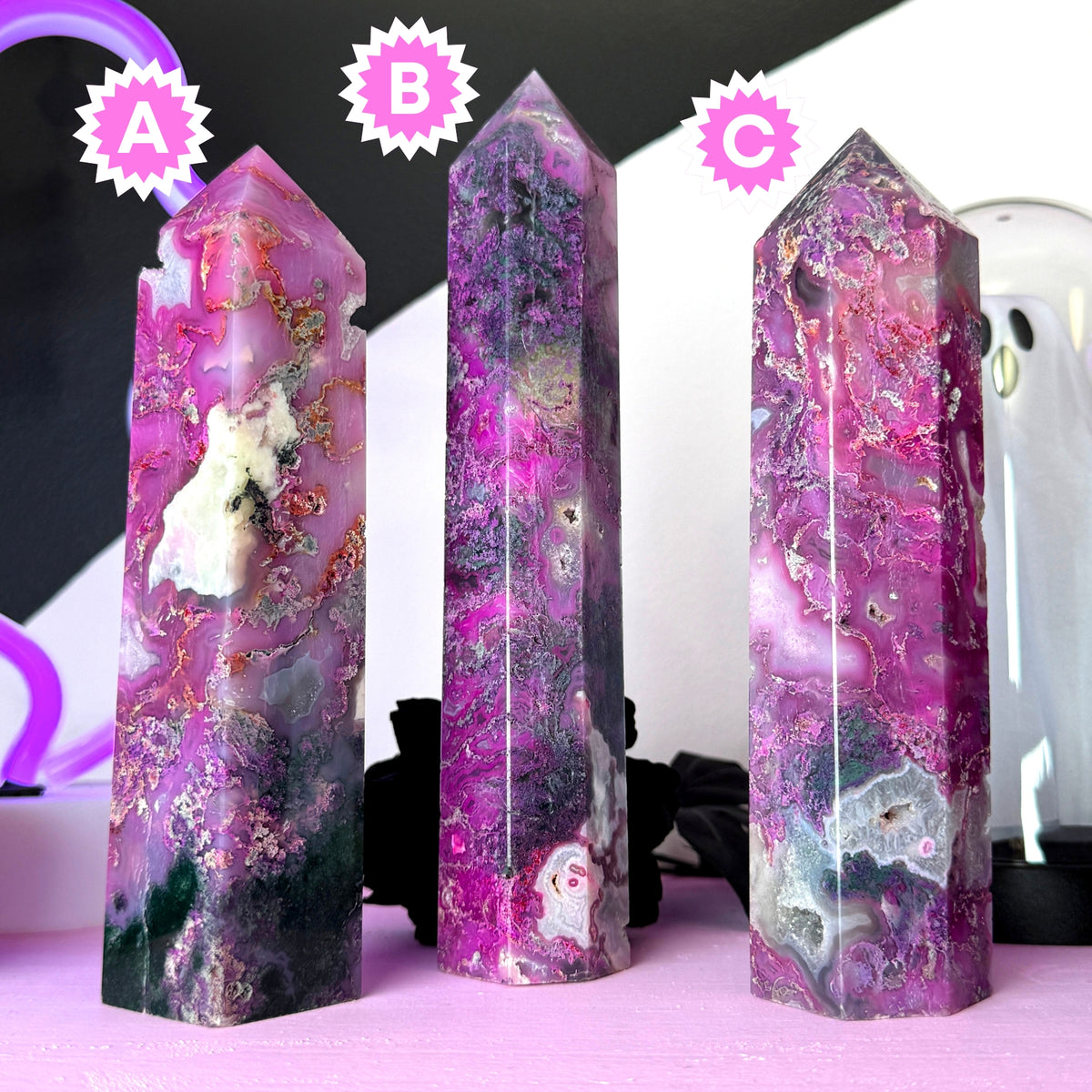 Pink Dyed Moss Agate Tower (you pick!)
