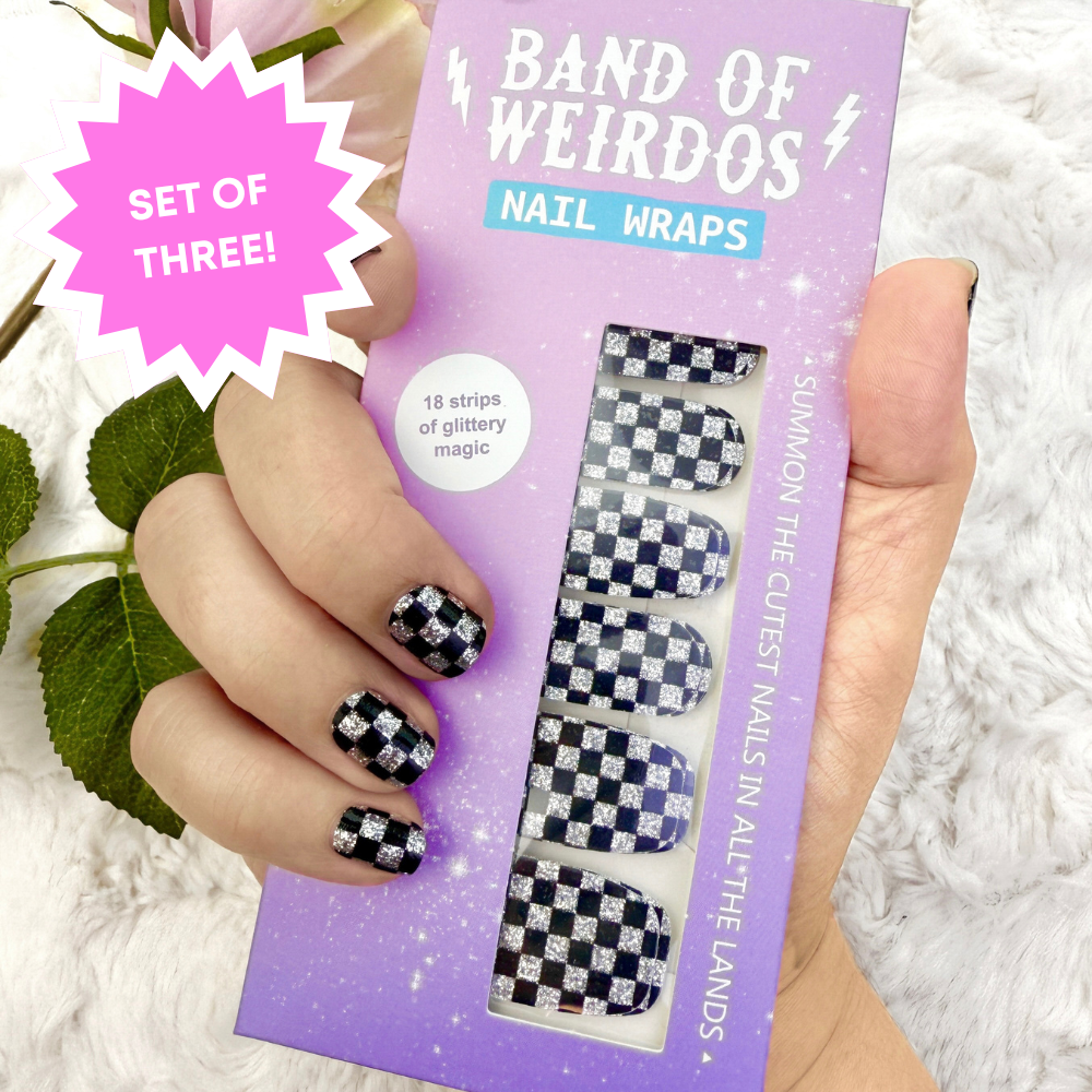 BUNDLE OF 3! Glitter Checkerboard // Nail Wraps