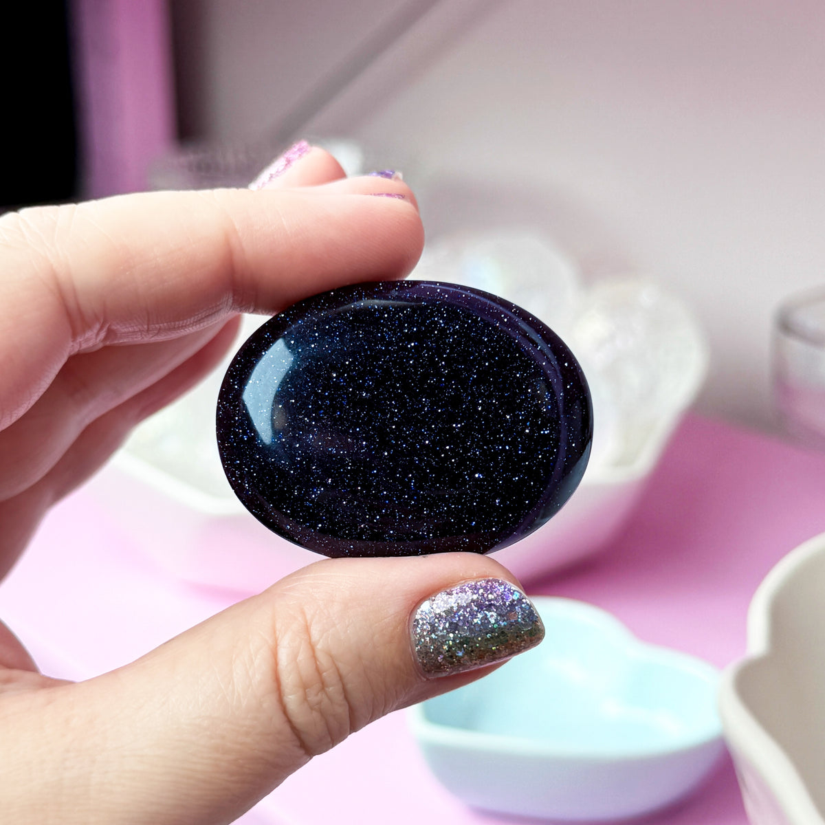 Blue Goldstone Palm Stone (aka Blue Sandstone)