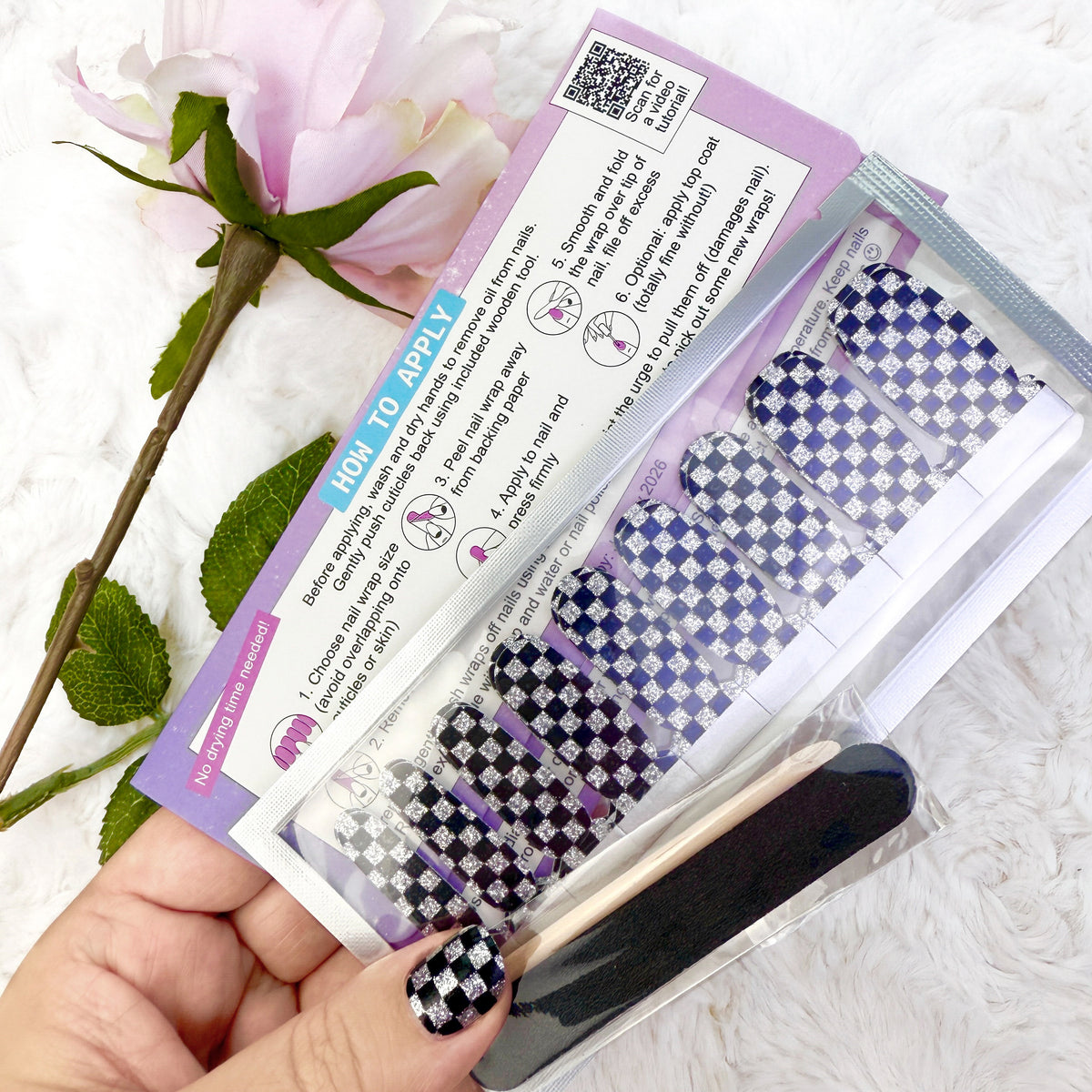 BUNDLE OF 3! Glitter Checkerboard // Nail Wraps